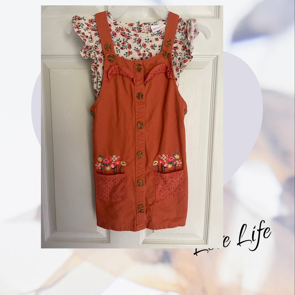 Girls floral/orange jumper dress set-size 6x. Gently used-worn once!